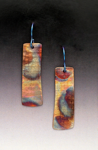 Click to view detail for MB-E450 Earrings, Patinated Copper Rectangles $68